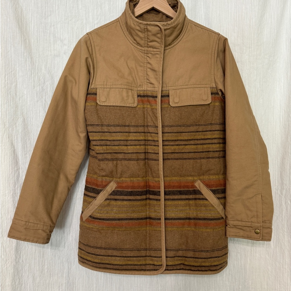 Patagonia Out Yonder Coat Tan & Brown Striped Utility Jacket